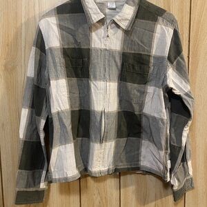 Dressbarn Plaid Shirt in Gray and Cream